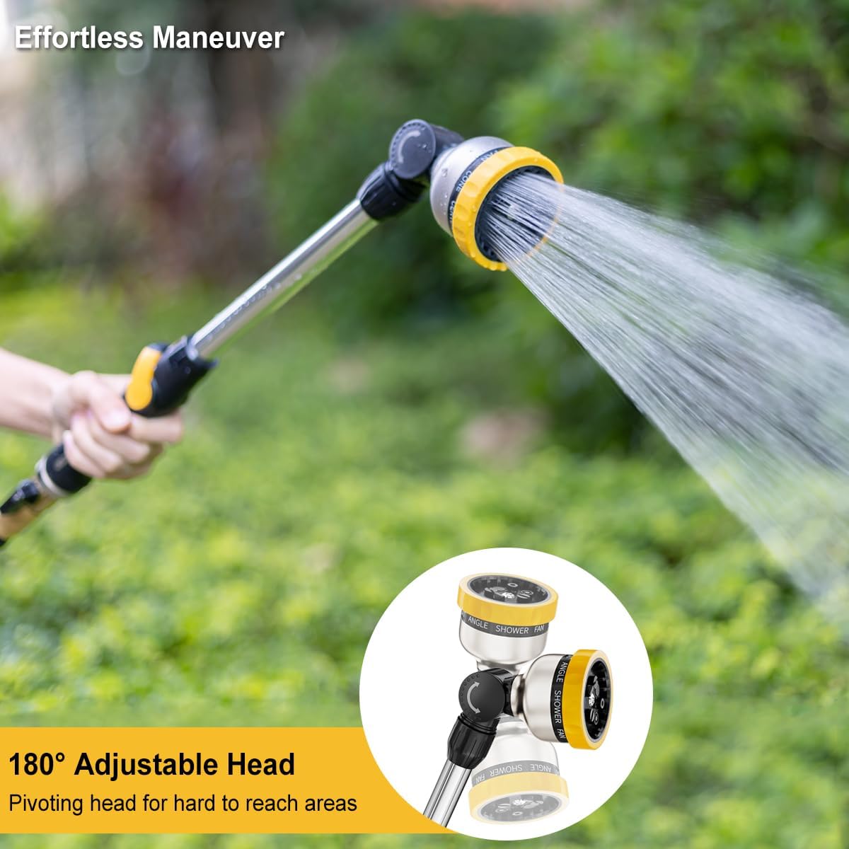 FANHAO Metal Watering Wand, 16-Inch Heavy Duty Garden Hose Wand with 9 Spray Patterns-Yellow