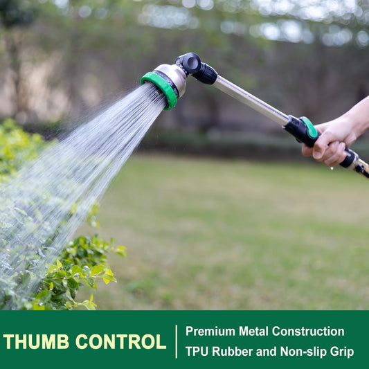 FANHAO Metal Watering Wand, 16-Inch Heavy Duty Garden Hose Wand with 9 Spray Patterns-Green