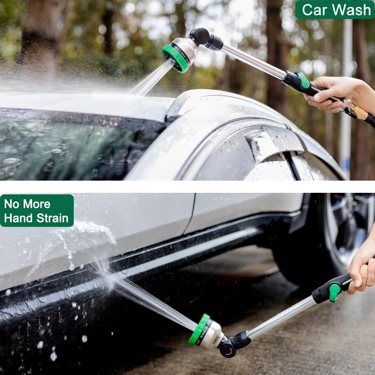 FANHAO Metal Watering Wand, 16-Inch Heavy Duty Garden Hose Wand with 9 Spray Patterns-Green