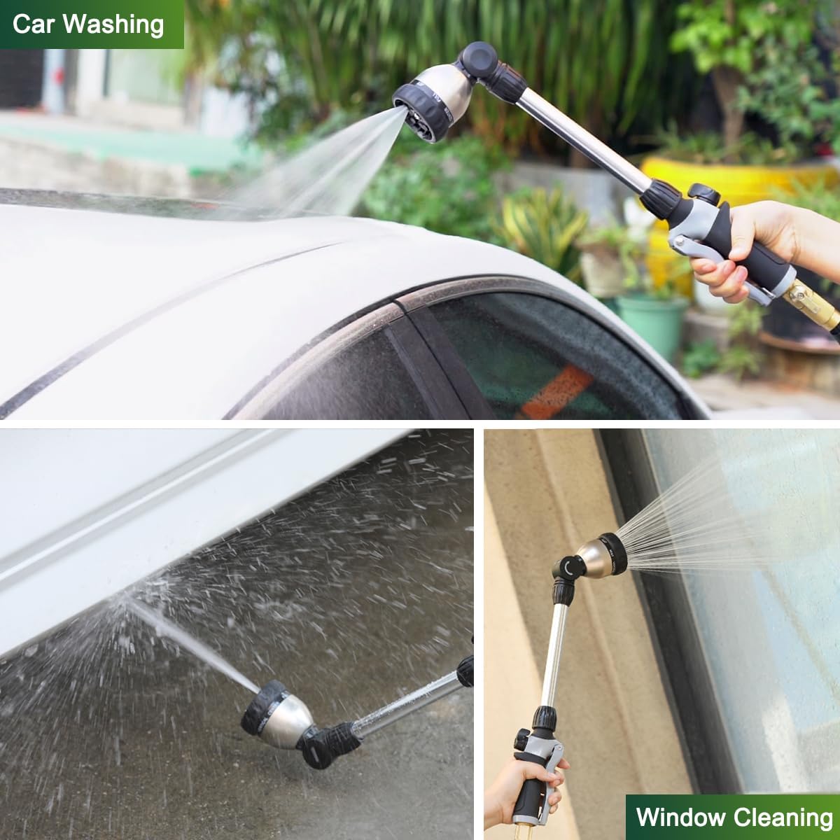 FANHAO Watering Wand Heavy Duty,16 Inches Metal Garden Hose Wand with 8 Spray Patterns