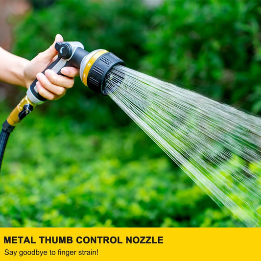 FANHAO Heavy Duty Metal Garden Hose Nozzle – 10 Patterns, Thumb Control, Yellow