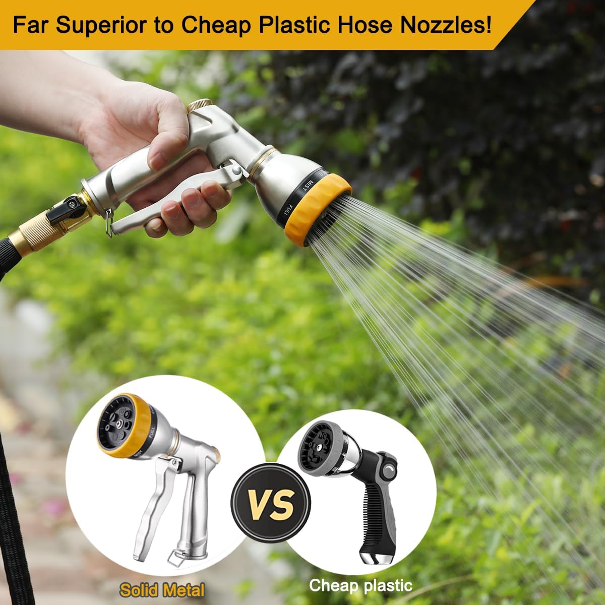 FANHAO Heavy-Duty Metal Hose Nozzle - 7 Spray Modes, High Pressure