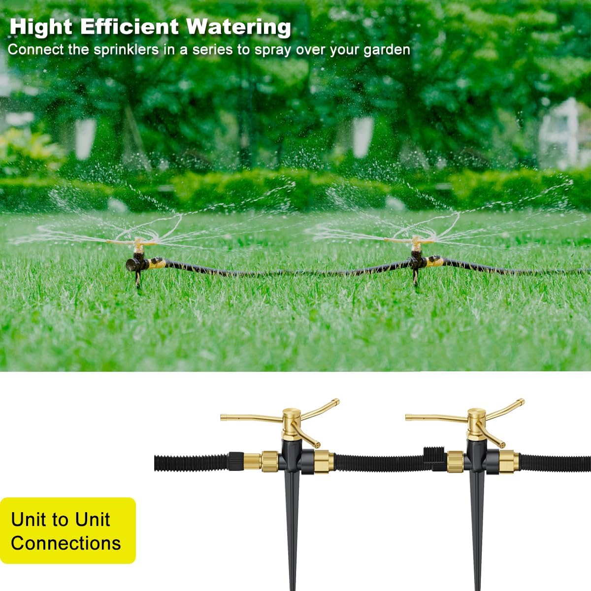 FANHAO 2 Pack 3-Arm Metal Lawn Sprinklers – 360° Auto Rotary