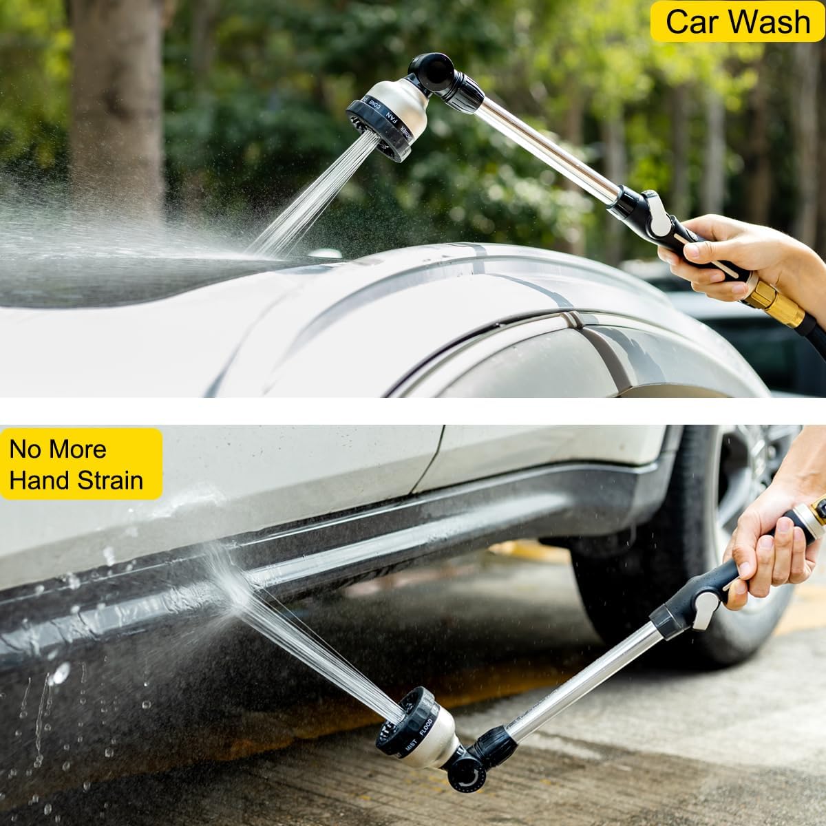 FANHAO Metal Watering Wand, 16-Inch Heavy Duty Garden Hose Wand with 9 Spray Patterns-Black