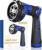 FANHAO Garden Hose Nozzle 100% Heavy Duty Metal Water Hose Sprayer with 8 Spray Patterns-Blue