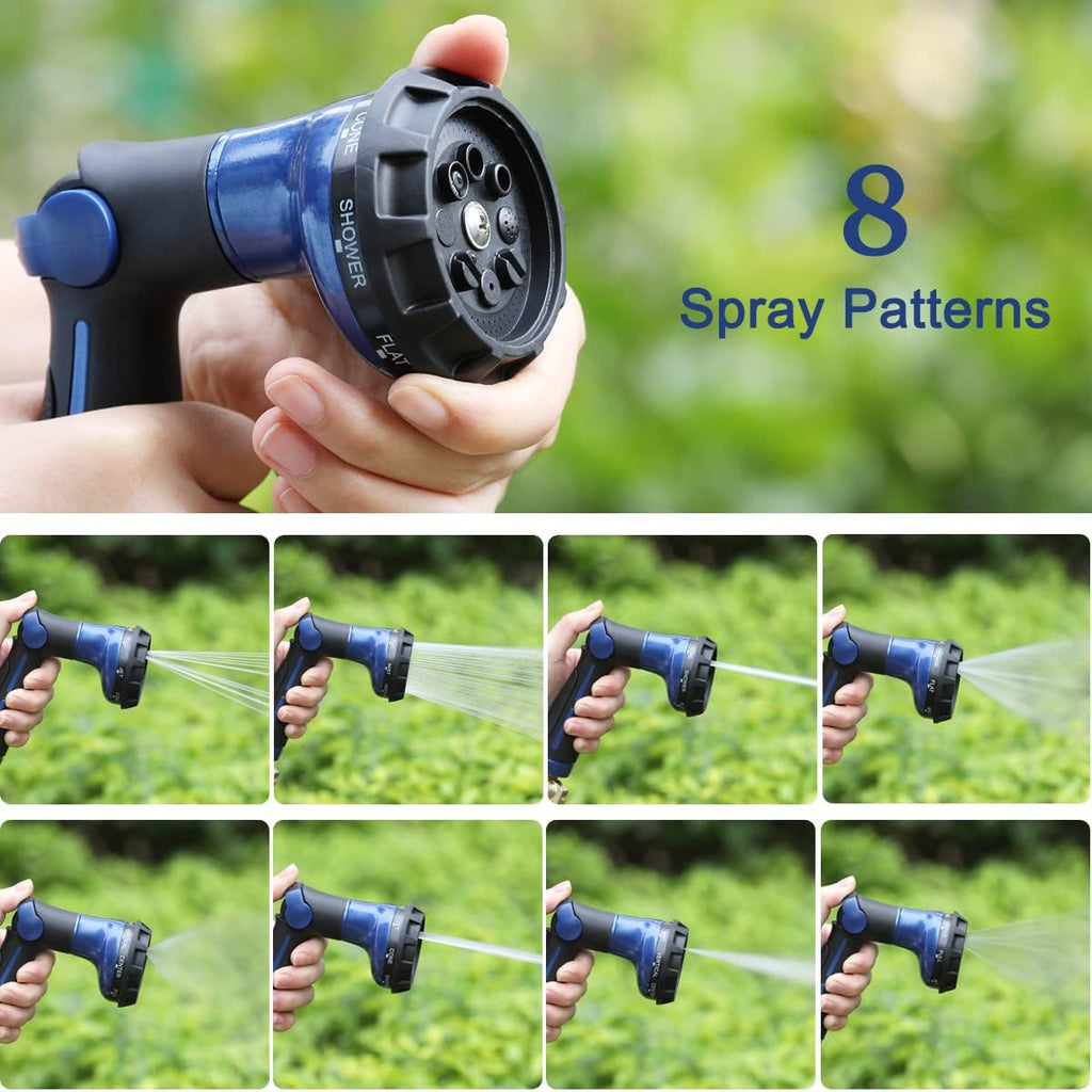 FANHAO Garden Hose Nozzle 100% Heavy Duty Metal Water Hose Sprayer with 8 Spray Patterns-Blue