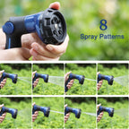 FANHAO Garden Hose Nozzle 100% Heavy Duty Metal Water Hose Sprayer with 8 Spray Patterns-Blue