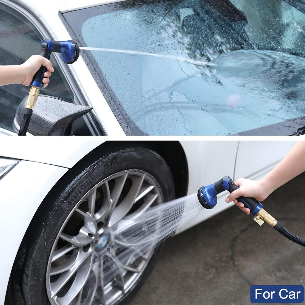 FANHAO Garden Hose Nozzle 100% Heavy Duty Metal Water Hose Sprayer with 8 Spray Patterns-Blue