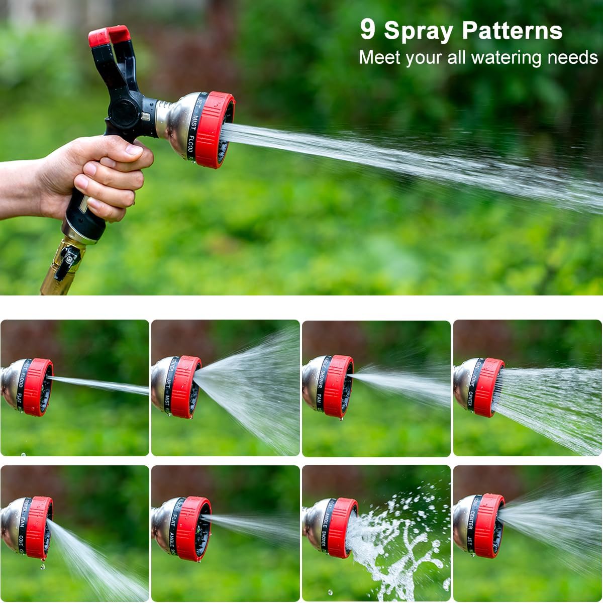 FANHAO Heavy Duty Fireman Style Garden Hose Nozzle - 9 Spray Modes