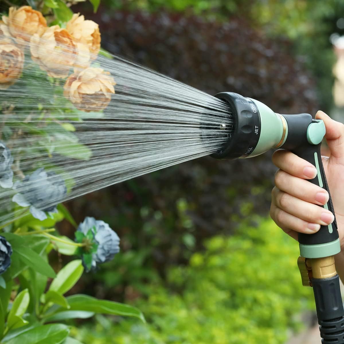FANHAO Thumb Control Heavy-Duty 8-Pattern Metal Hose Nozzle - ‎Light Green