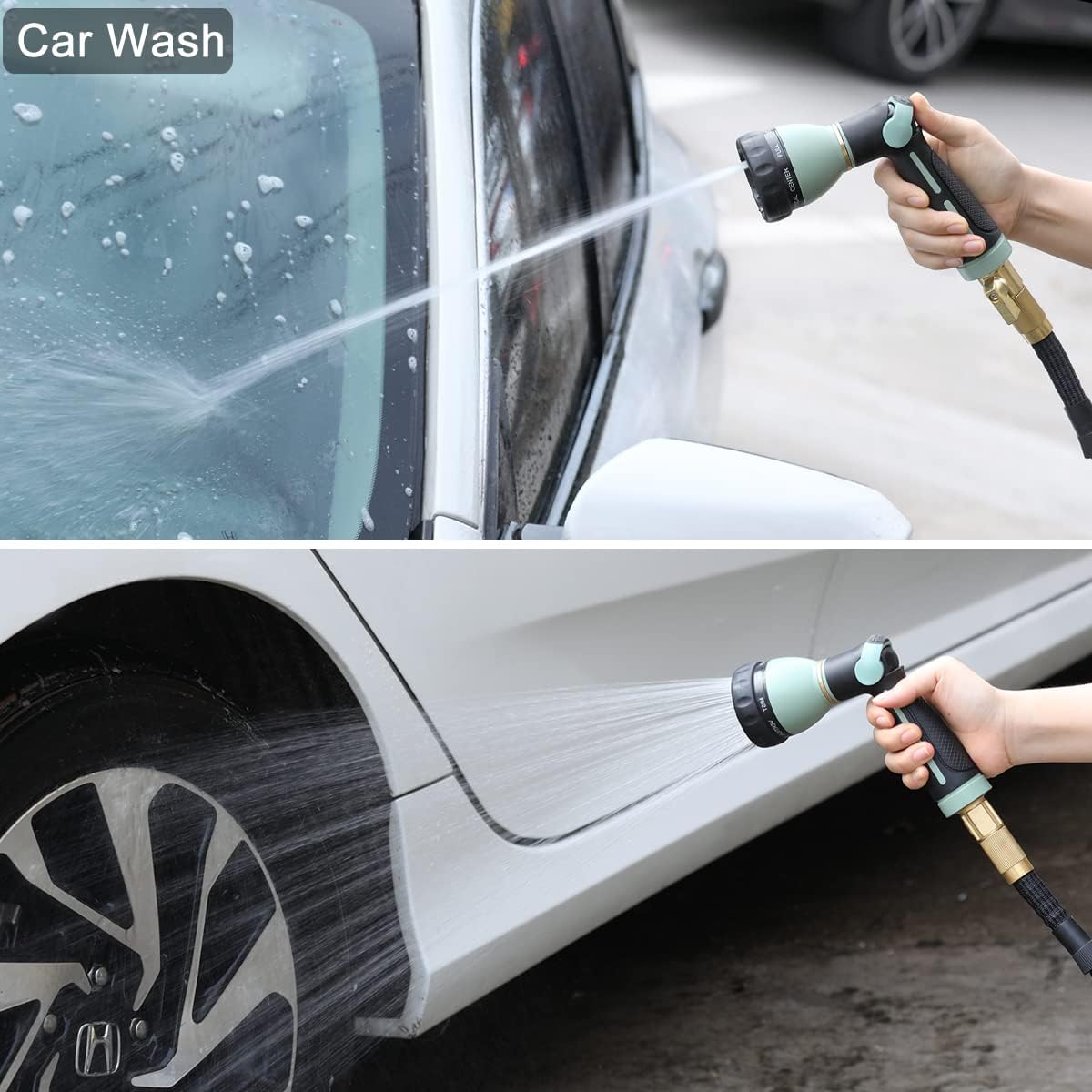 FANHAO Thumb Control Heavy-Duty 8-Pattern Metal Hose Nozzle - ‎Light Green