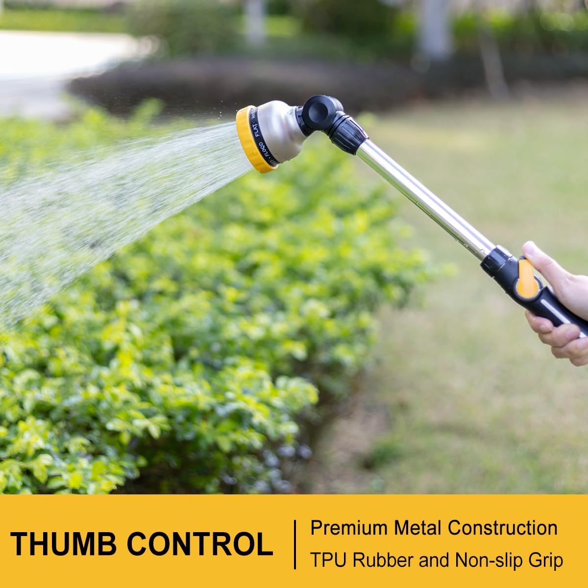 FANHAO Metal Watering Wand,  16-Inch Heavy Duty Garden Hose Wand with 9 Spray Patterns-‎Yellow
