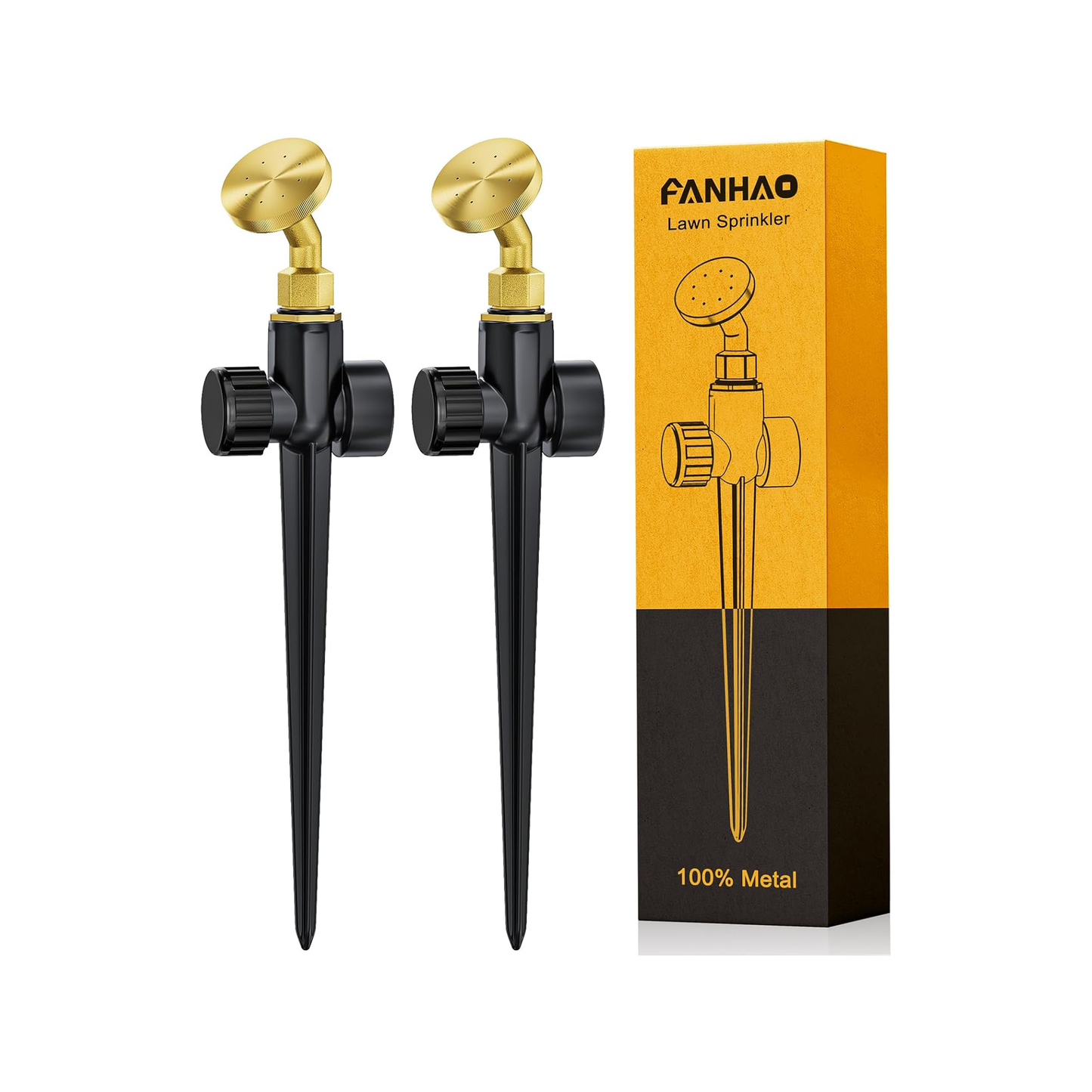 FANHAO 2 Pack Metal Lawn Sprinklers – Adjustable Brass Nozzle, Spike Base