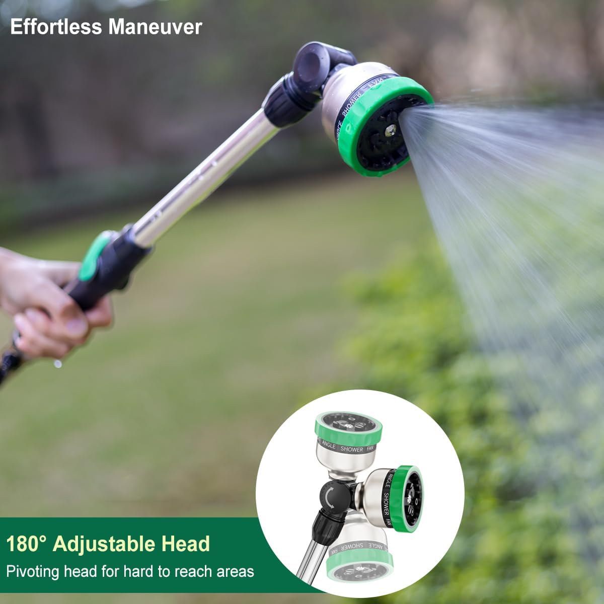 FANHAO Metal Watering Wand, 16-Inch Heavy Duty Garden Hose Wand with 9 Spray Patterns-‎Green