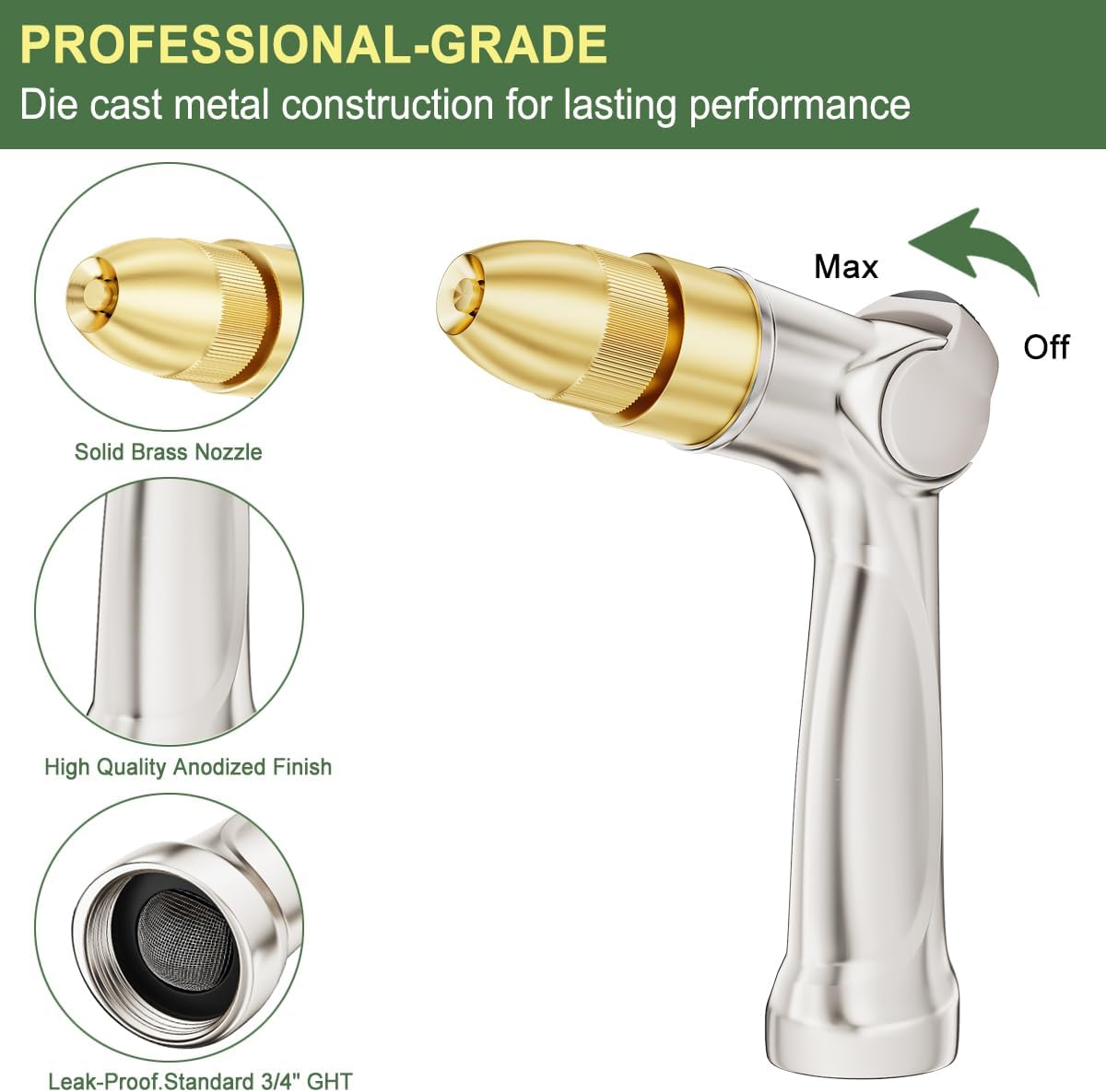 FANHAO Professional Heavy Duty Garden Hose Nozzle with Brass Tip