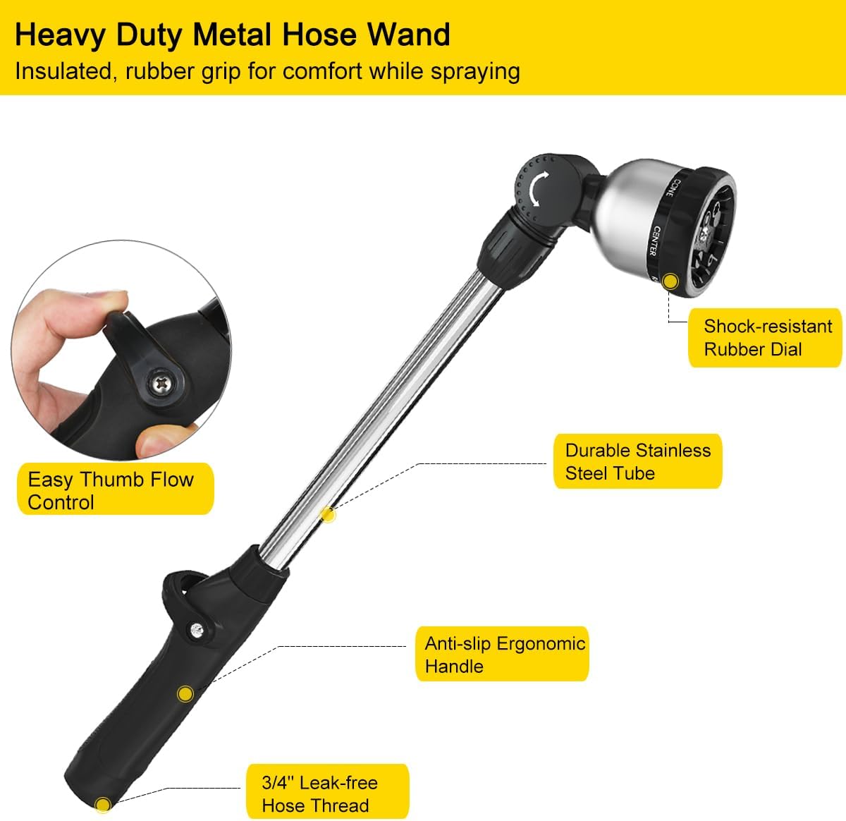 FANHAO 16 Inches 8-Pattern Garden Watering Wand-Black