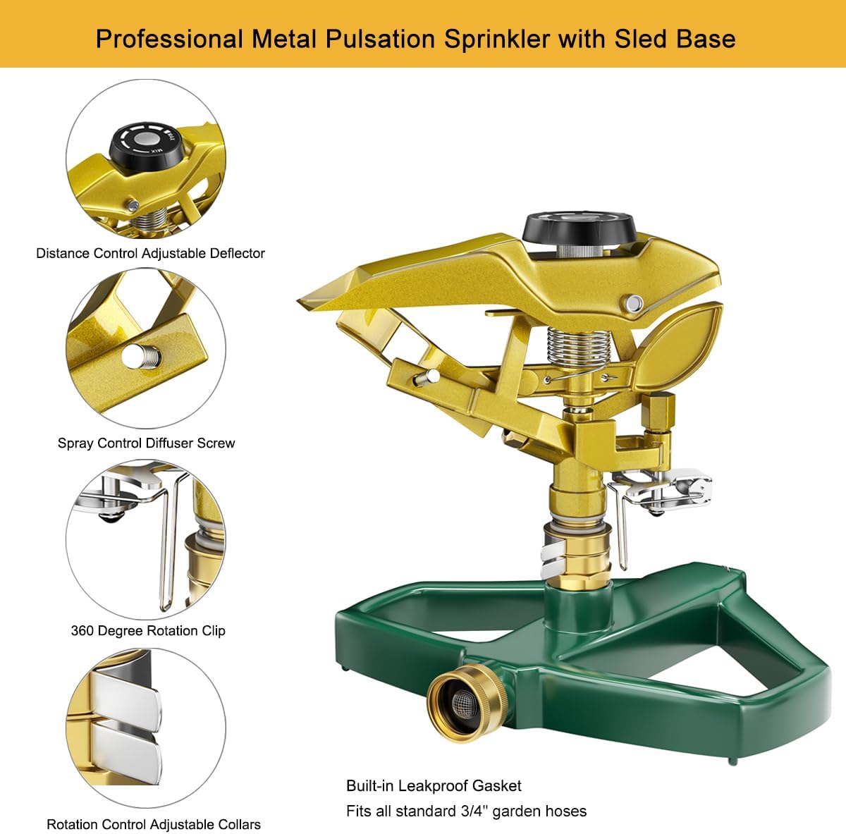 FANHAO Heavy Duty Pulsating Impact Lawn Sprinkler with Metal Base
