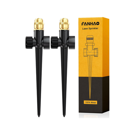 FANHAO 2 Pack Metal Lawn Sprinkler for Yard, Automatic Garden Water Sprinkler on Spike Base-Black