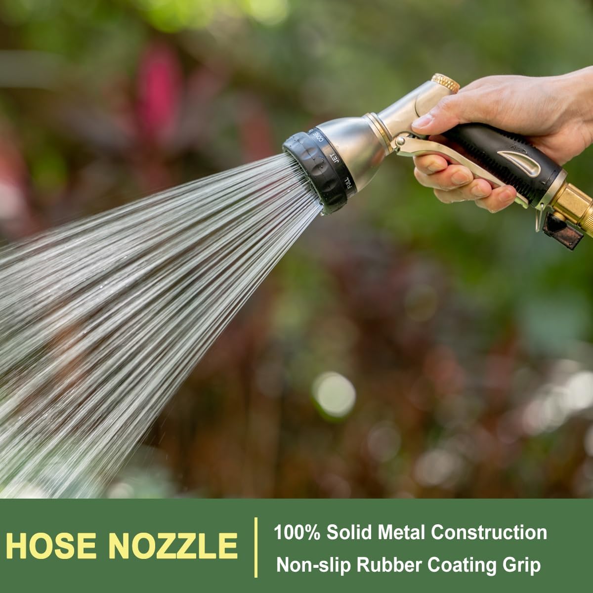 FANHAO Heavy Duty Garden Hose Nozzle, 100% Metal Water Nozzle with 8 Adjustable Spray Patterns-Black