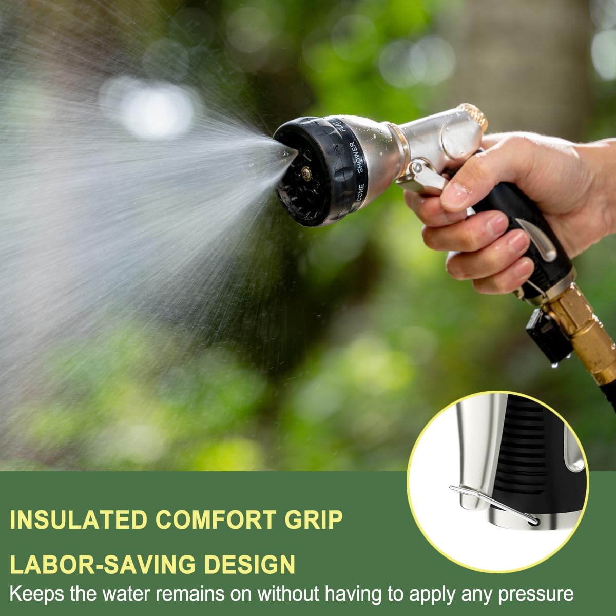 FANHAO Heavy Duty Garden Hose Nozzle, 100% Metal Water Nozzle with 8 Adjustable Spray Patterns-Black