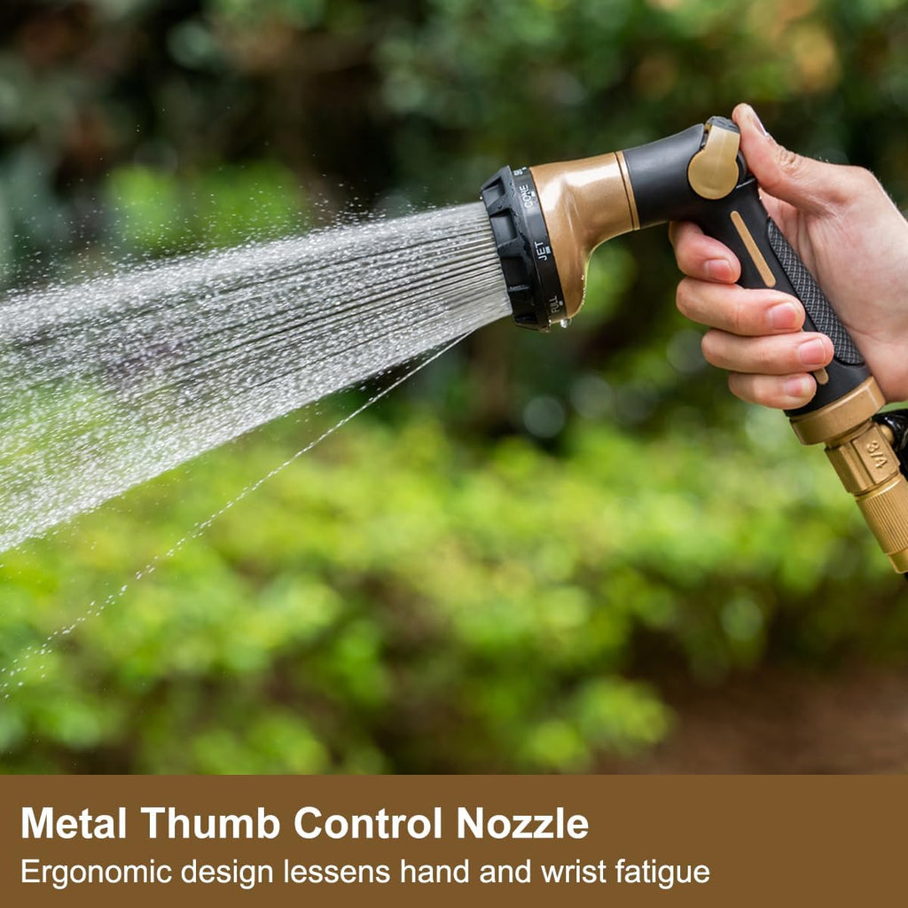 FANHAO Garden Hose Nozzle Heavy Duty,100% Metal Water Hose Sprayer with 8 Spray Patterns-Khaki