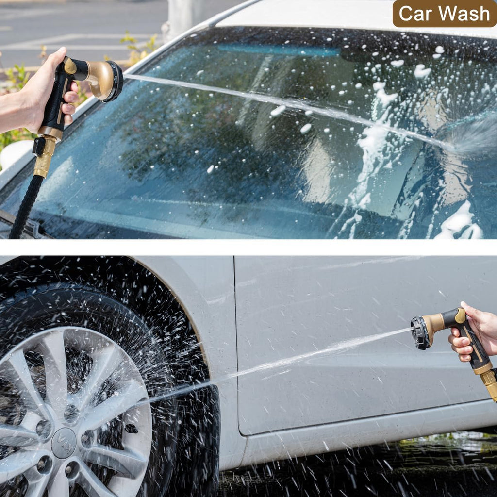 FANHAO Garden Hose Nozzle Heavy Duty,100% Metal Water Hose Sprayer with 8 Spray Patterns-Khaki