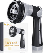FANHAO Garden Hose Nozzle Heavy Duty,100% Metal Water Hose Sprayer with 8 Spray Patterns-Silver