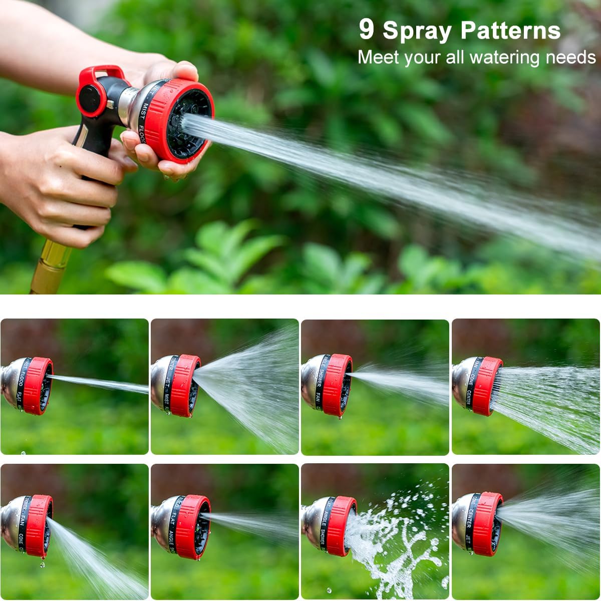 FANHAO Heavy Duty Thumb Control Garden Hose Nozzle - 9 Spray Modes