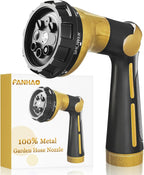 FANHAO Garden Hose Nozzle Heavy Duty,100% Metal Water Hose Sprayer with 8 Spray Patterns-Yellow