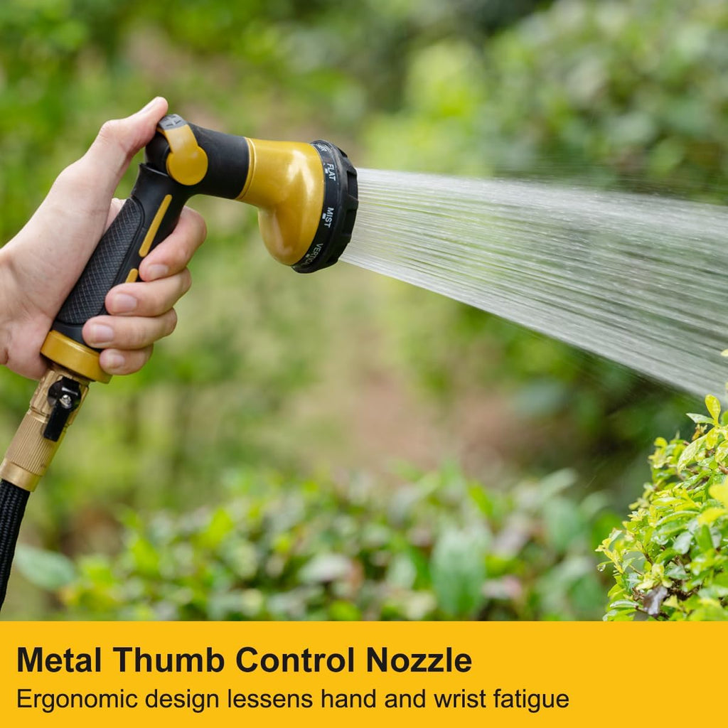 FANHAO Garden Hose Nozzle Heavy Duty,100% Metal Water Hose Sprayer with 8 Spray Patterns-Yellow