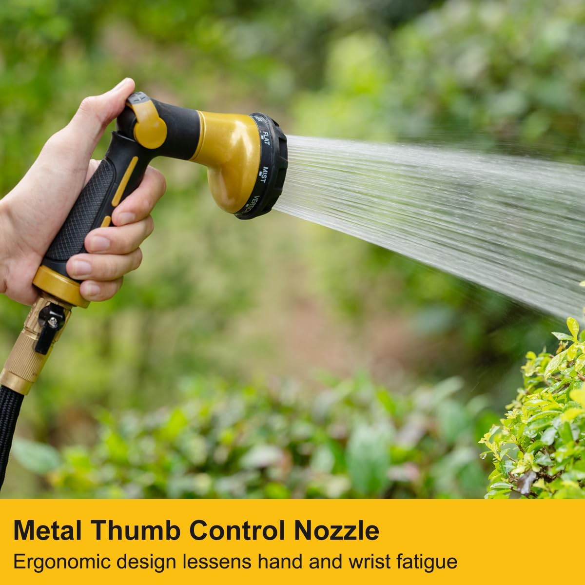 FANHAO Garden Hose Nozzle Heavy Duty,100% Metal Water Hose Sprayer with 8 Spray Patterns-Yellow