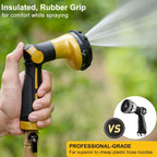 FANHAO Garden Hose Nozzle Heavy Duty,100% Metal Water Hose Sprayer with 8 Spray Patterns-Yellow