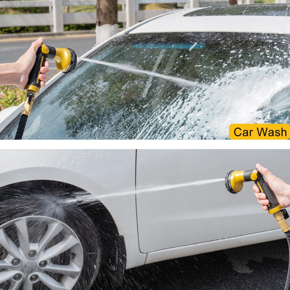 FANHAO Garden Hose Nozzle Heavy Duty,100% Metal Water Hose Sprayer with 8 Spray Patterns-Yellow