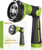 FANHAO Garden Hose Nozzle Heavy Duty,100% Metal Water Hose Sprayer with 8 Spray Patterns-Green