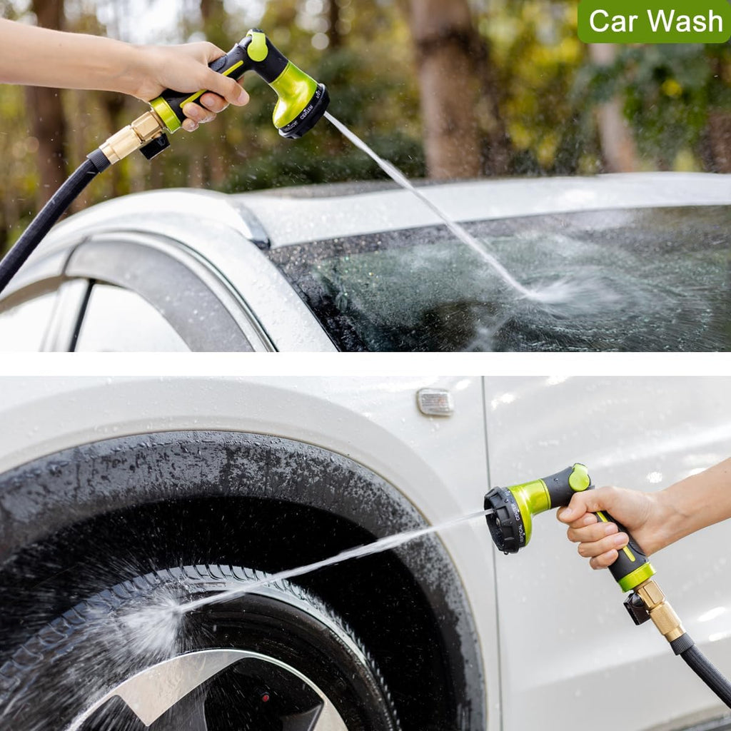 FANHAO Garden Hose Nozzle Heavy Duty,100% Metal Water Hose Sprayer with 8 Spray Patterns-Green