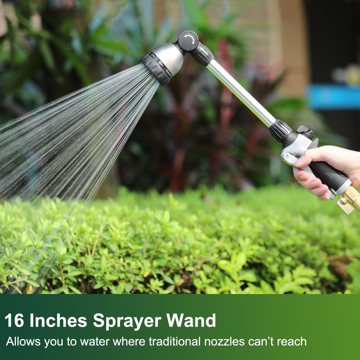 FANHAO Watering Wand Heavy Duty,16 Inches Metal Garden Hose Wand with 8 Spray Patterns