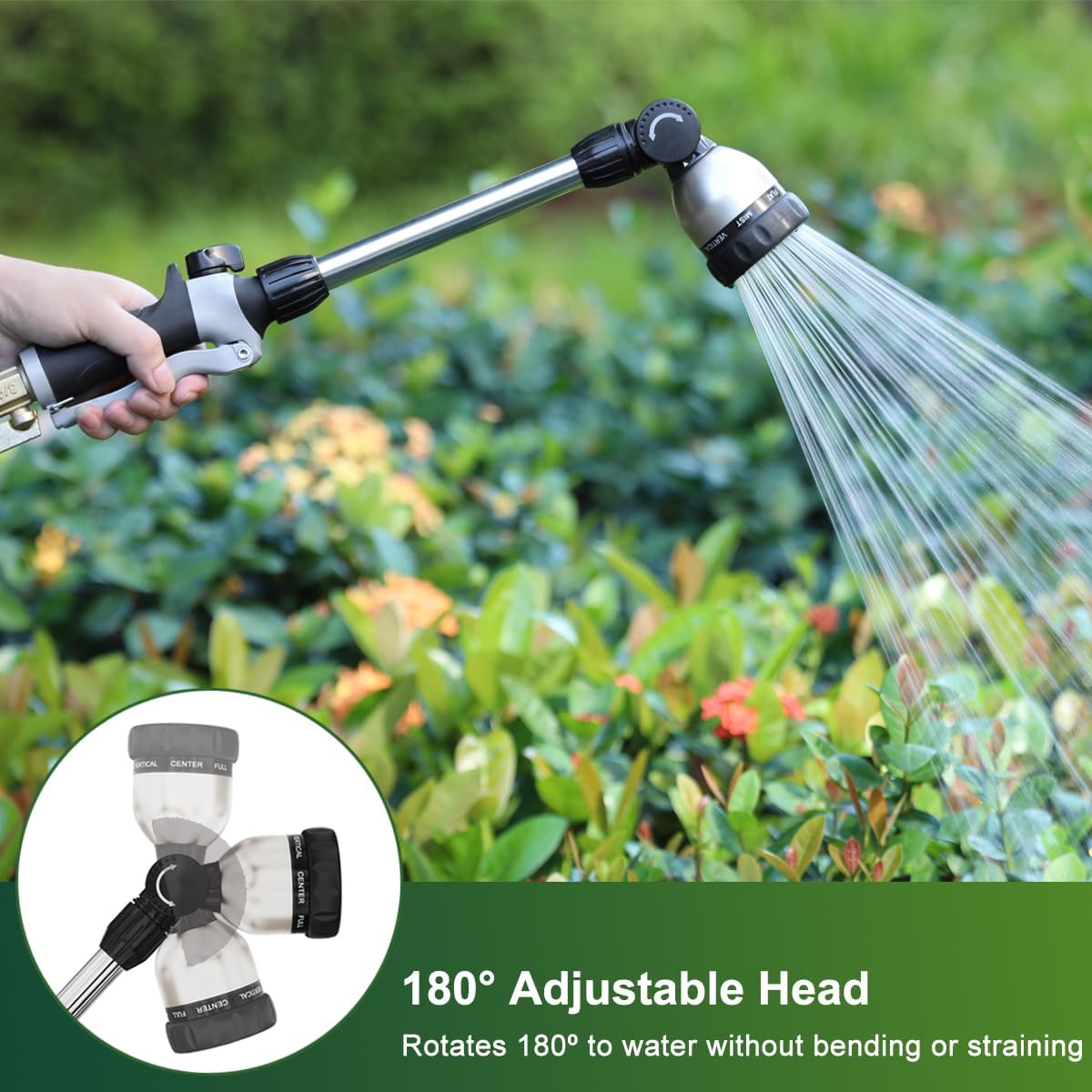FANHAO Watering Wand Heavy Duty,16 Inches Metal Garden Hose Wand with 8 Spray Patterns