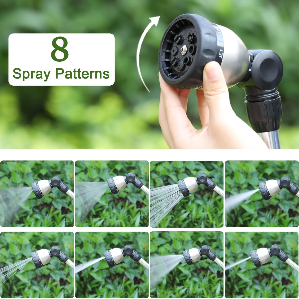 FANHAO Watering Wand Heavy Duty,16 Inches Metal Garden Hose Wand with 8 Spray Patterns