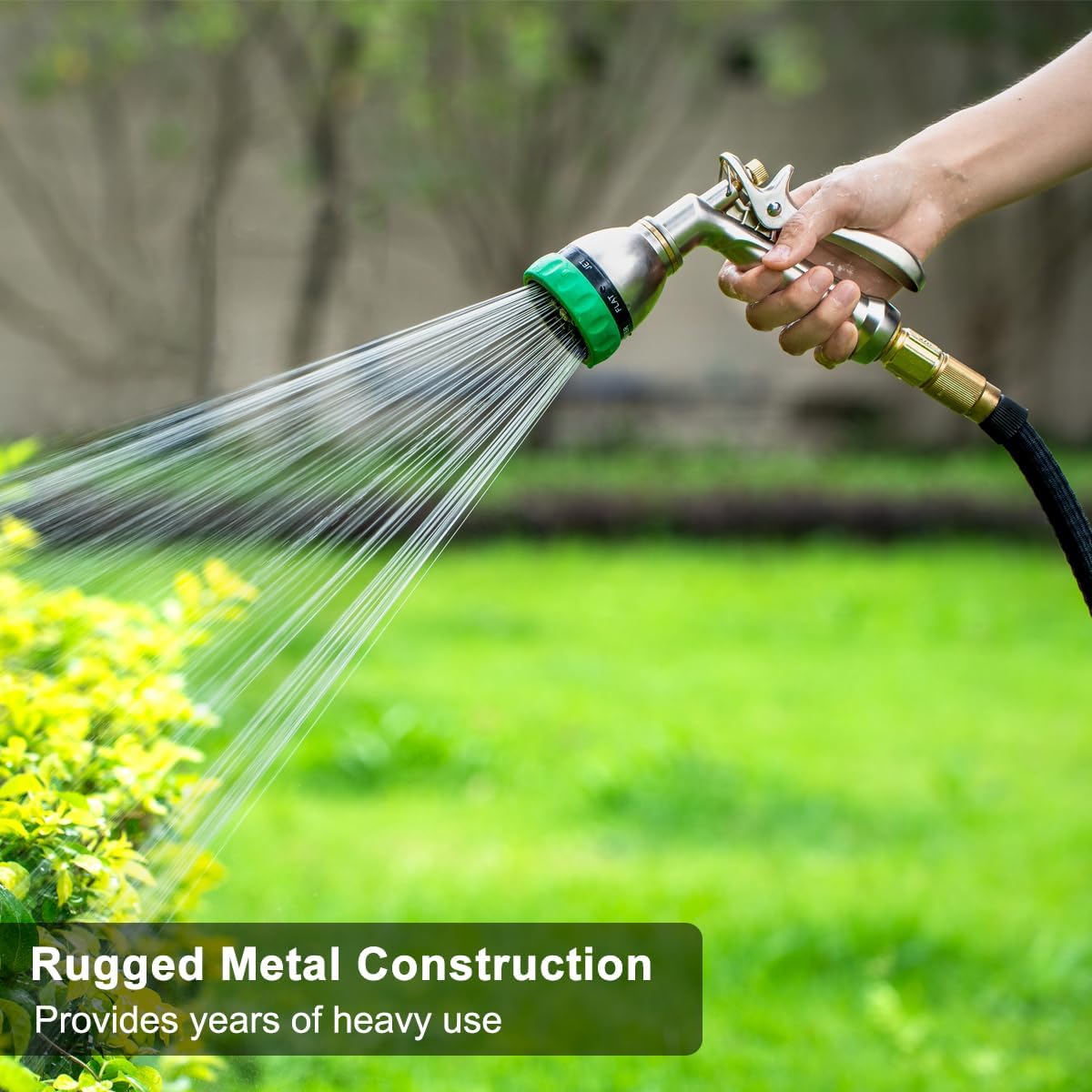 FANHAO Heavy Duty Metal Hose Nozzle - 7-Pattern, Ergonomic Rear Trigger