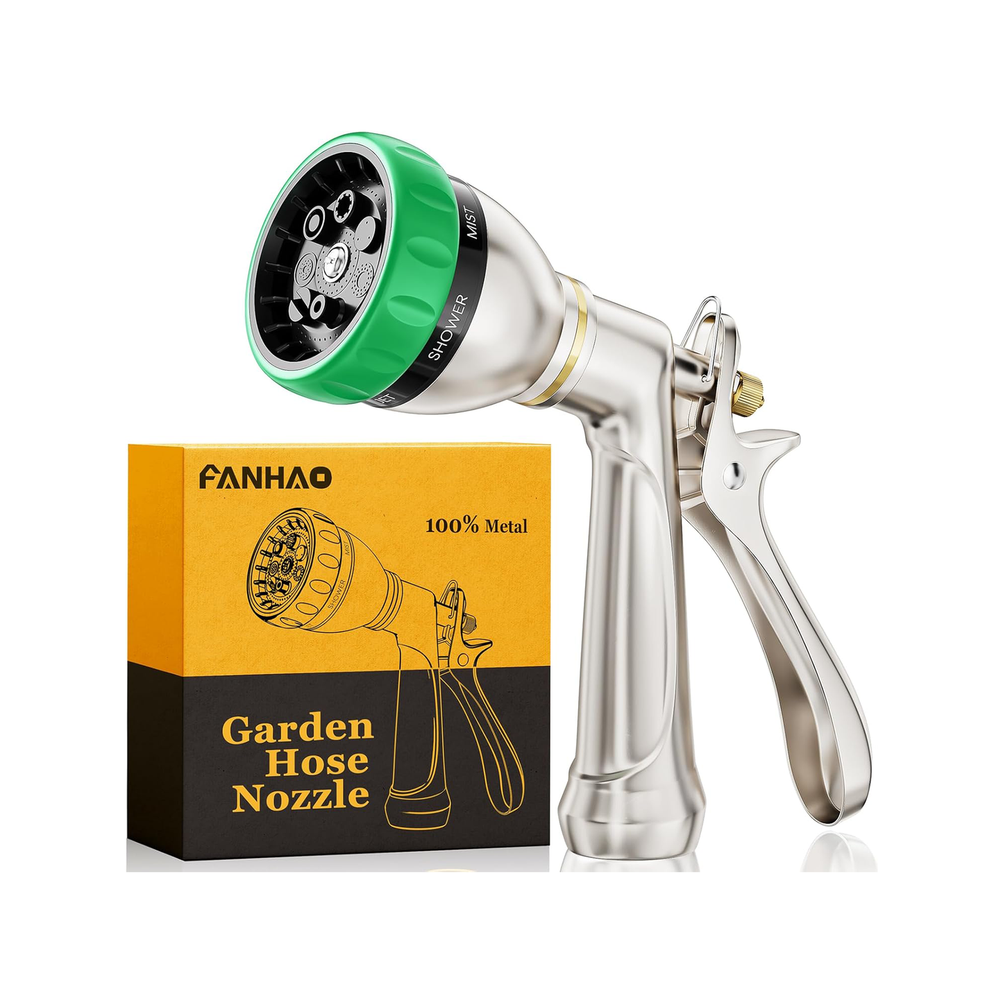 FANHAO Heavy Duty Metal Hose Nozzle - 7-Pattern, Ergonomic Rear Trigger