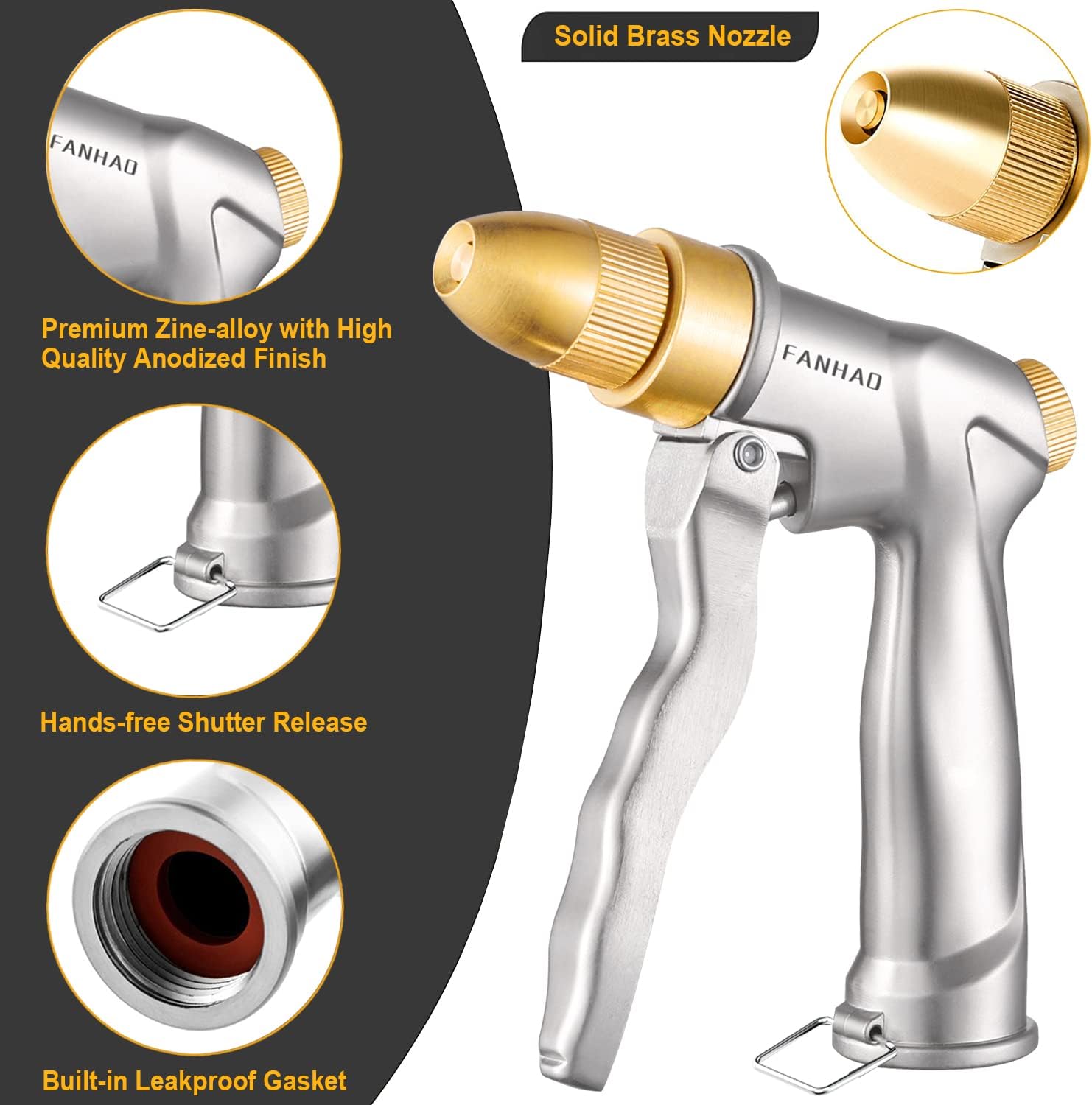 FANHAO Garden Hose Nozzle with Brass Tip