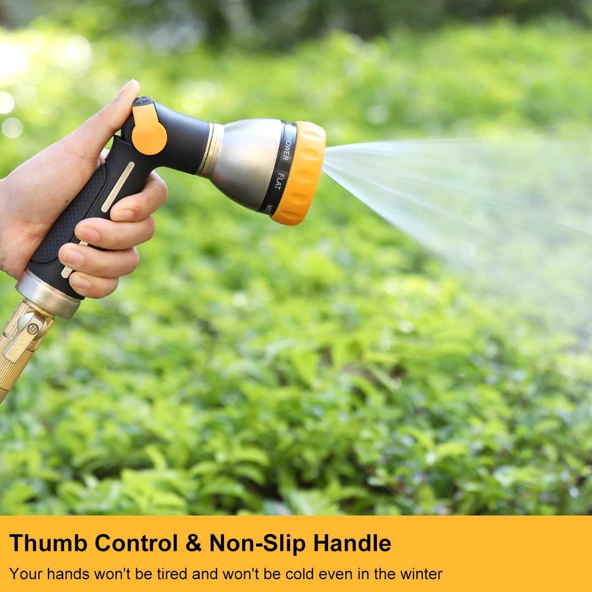 FANHAO Thumb Control Heavy-Duty 8-Pattern Metal Hose Nozzle - Black & Yellow