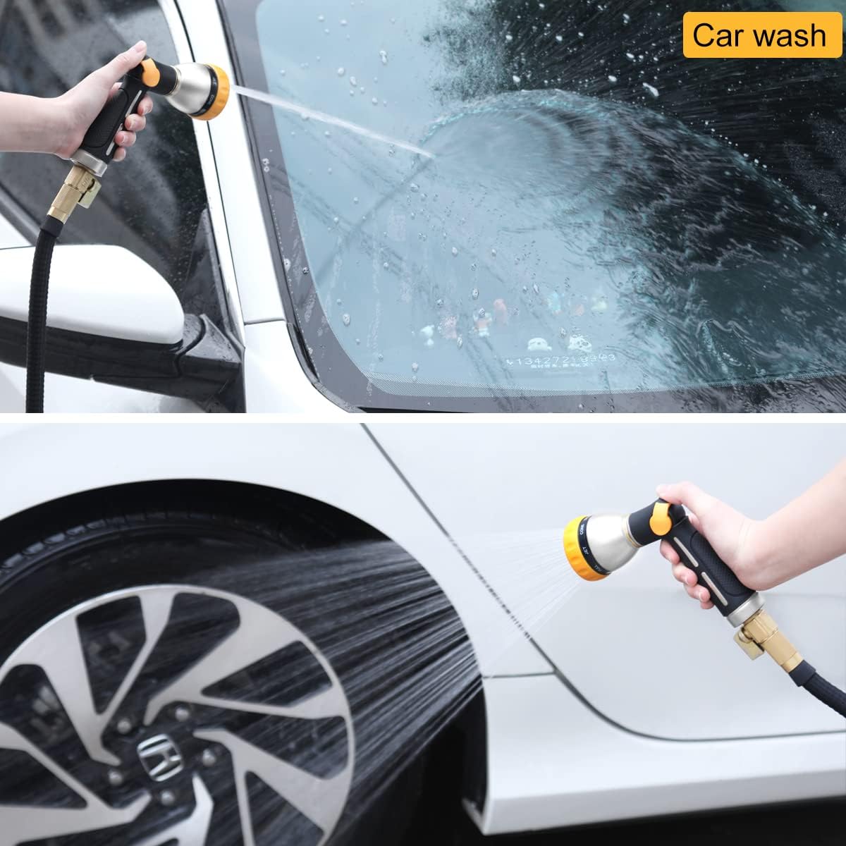 FANHAO Thumb Control Heavy-Duty 8-Pattern Metal Hose Nozzle - Black & Yellow
