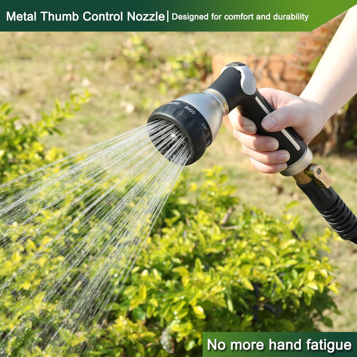 FANHAO Thumb Control Heavy-Duty 8-Pattern Metal Hose Nozzle - Black