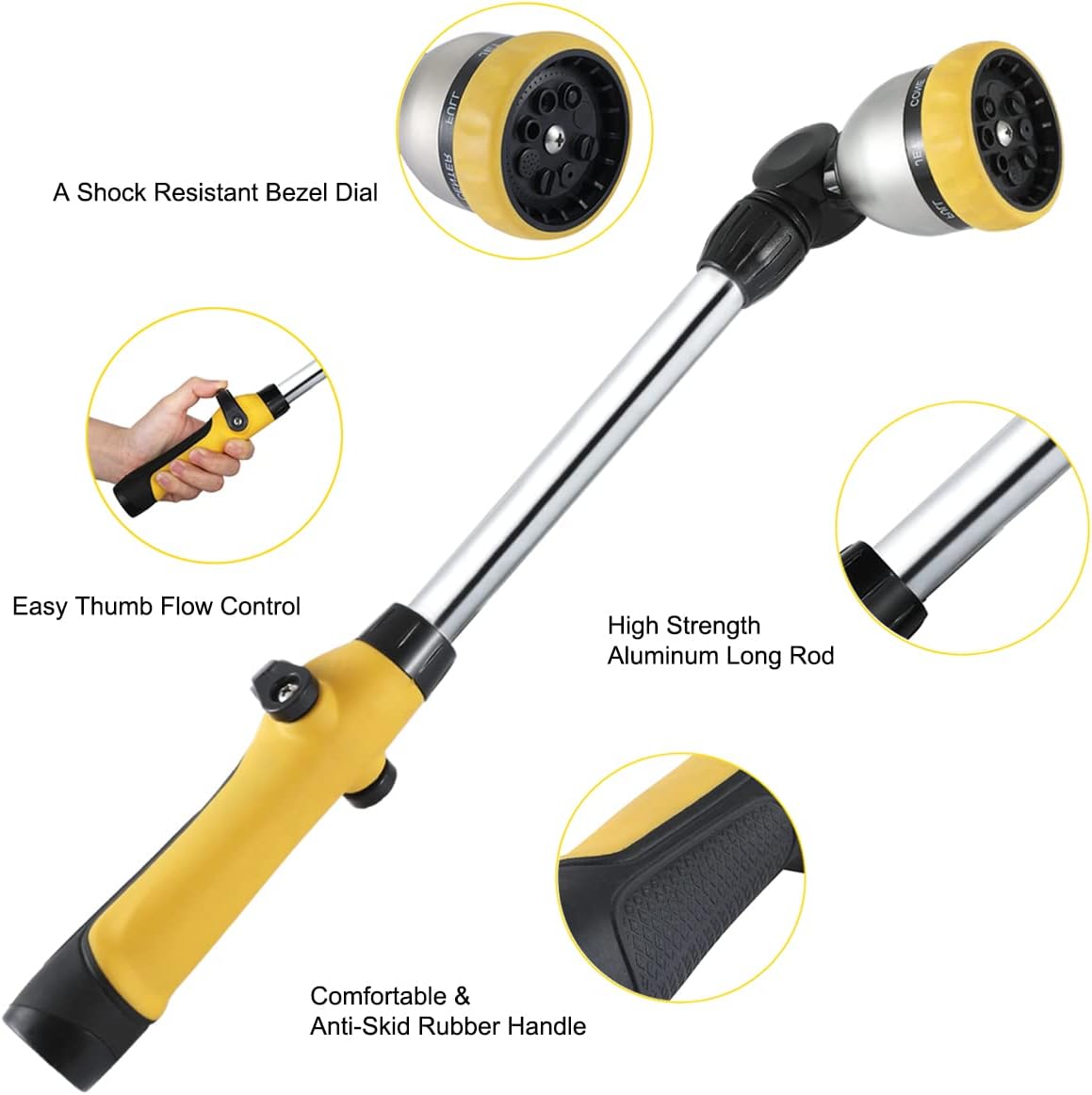 FANHAO 16 Inches 8-Pattern Garden Watering Wand-Yellow