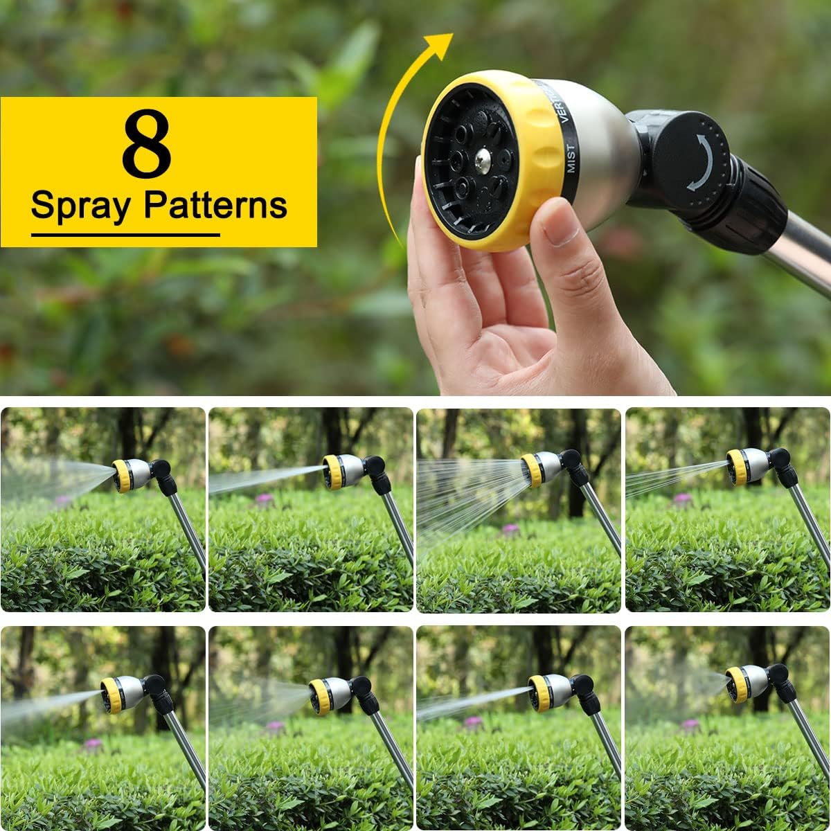 FANHAO 16 Inches 8-Pattern Garden Watering Wand-Yellow