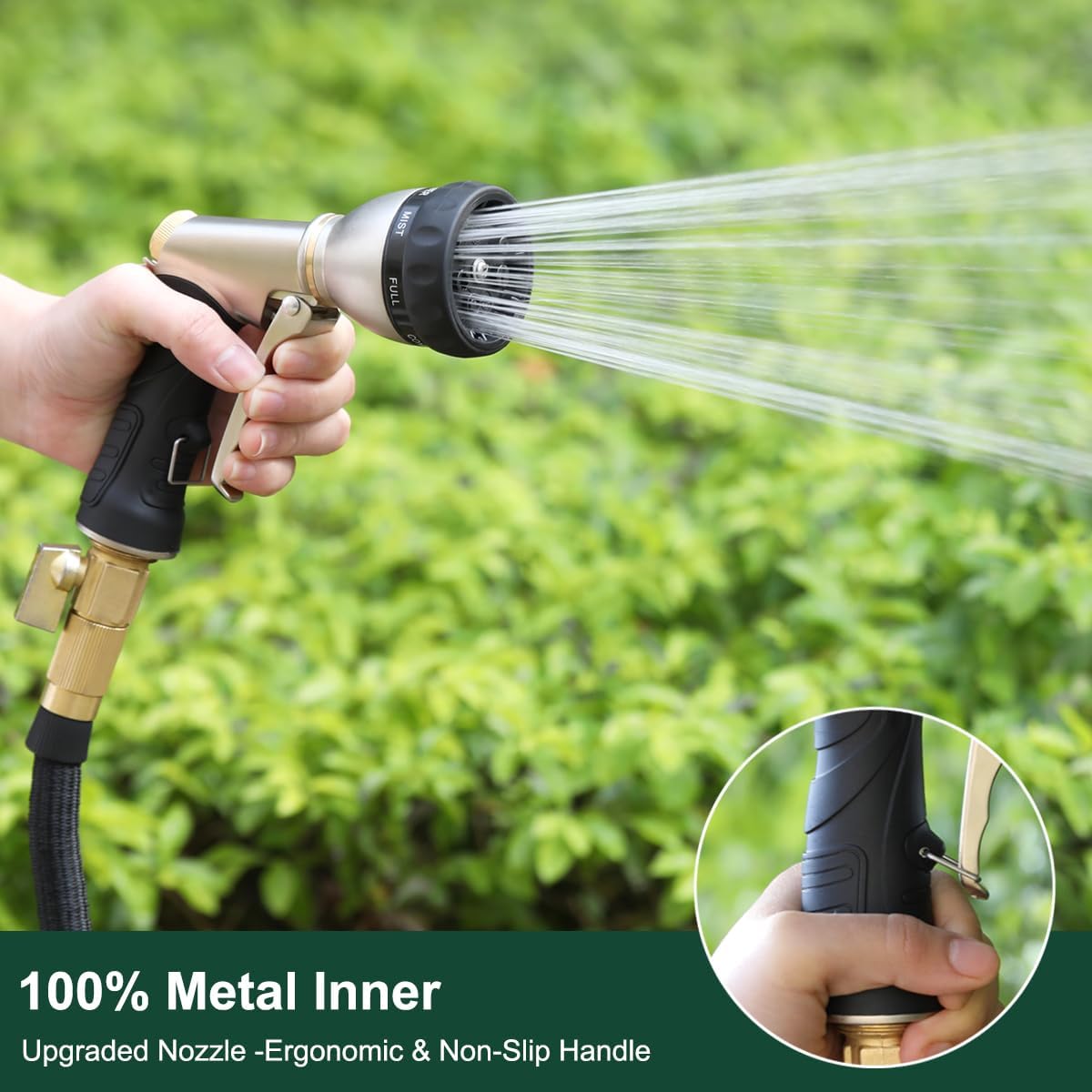 FANHAO Heavy-Duty Metal Hose Nozzle - 7 Spray Patterns, Ergonomic Grip