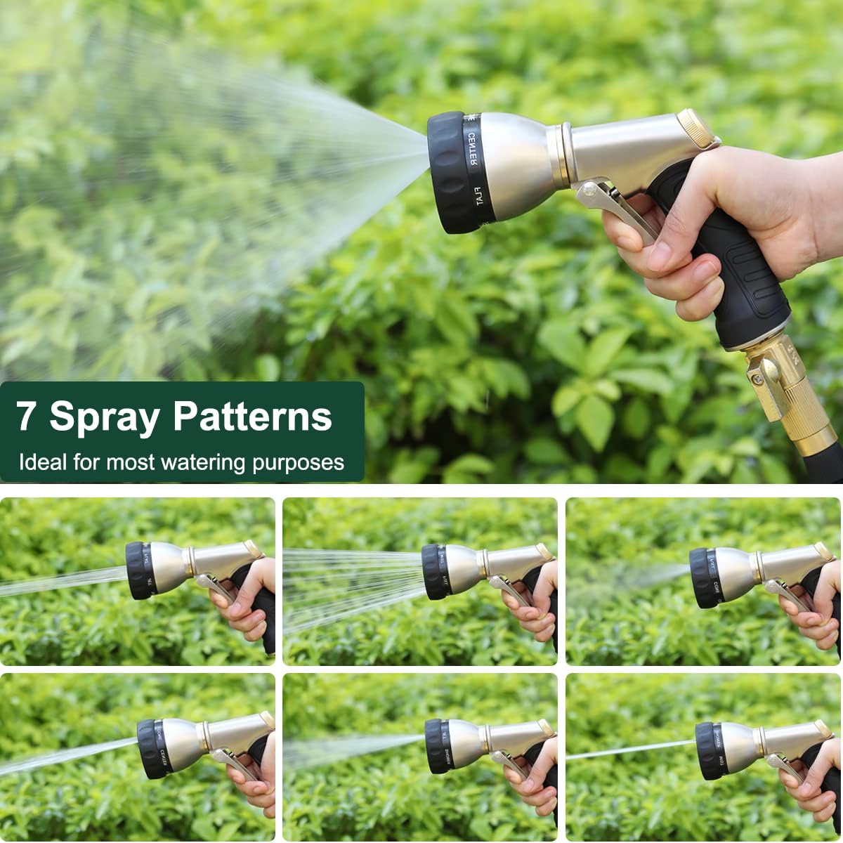 FANHAO Heavy-Duty Metal Hose Nozzle - 7 Spray Patterns, Ergonomic Grip
