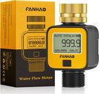 FANHAO Water Flow Meter with Brass Inlet Metal Thread | IPX6 Waterproof, Digital LCD Display
