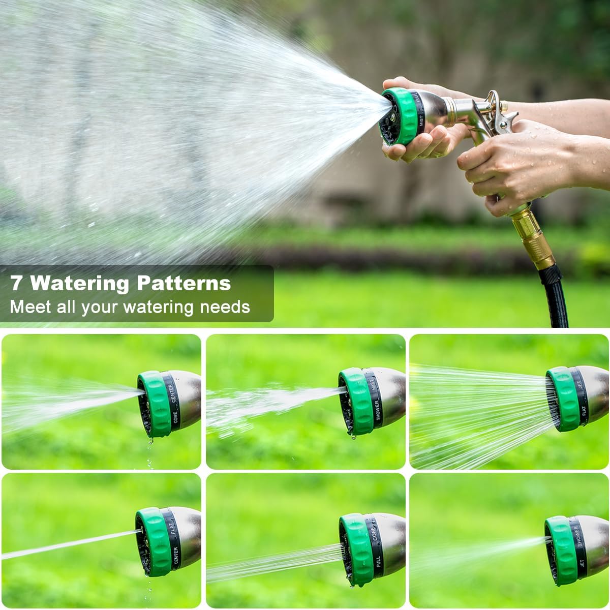 FANHAO Heavy Duty Metal Hose Nozzle - 7-Pattern, Ergonomic Rear Trigger